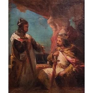 Sketch Of A Crusade Scene, Oil On Canvas, 19th Century