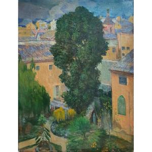 Pedro Caffaro Jaume View Of A Spanish Town Oil On Canvas Spanish Painter 