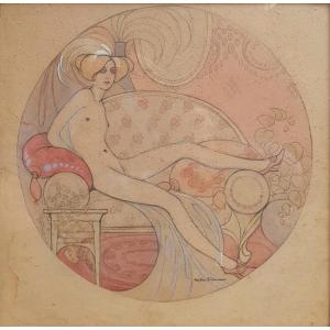 Kajetan Stefanowicz Nude Woman Lying On An Art Deco Bench Circa 1915