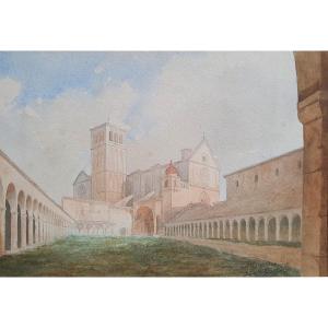 The Basilica Of Saint Francis Of Assisi Watercolor On Paper 1861 Monogrammed Italy
