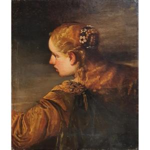 Woman In Profile, Oil On Canvas, Late 19th Century 
