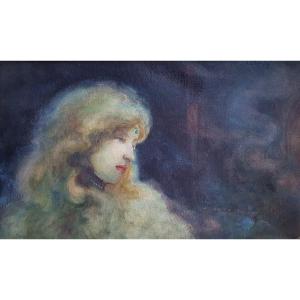Alfred Chanzy Art Nouveau Portrait Of A Woman Circa 1900 Watercolor