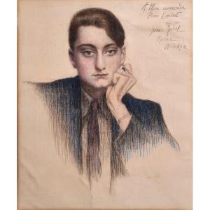 Portrait Of A Man By Guina Rudel Grease Pencil 1915 Pierre Lambert Ring Paris Artist Woman