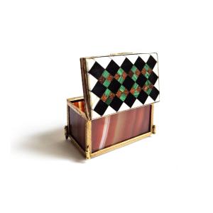 Antique Bronze Box With Malachite Aventurine Agate, Mid-19th Century