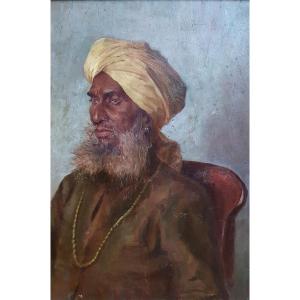Portrait Of A Sikh Indian, Oil On Panel, India, Early 20th Century