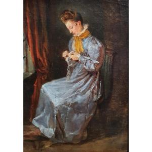 Woman Seated In An Interior, Oil On Canvas, Circa 1830, Sketch 
