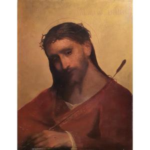 Jesus Christ Salvator Mundi, Oil On Panel, French School, 19th Century, Circle Of Flandrin