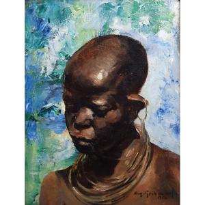 Auguste Gribouval, Portrait Of An African, 1932, Oil On Panel 