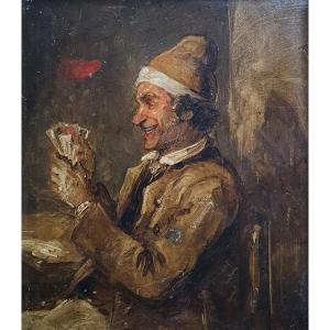 The Card Player Oil On Panel 19th Century