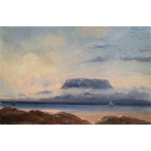 Henri Durand Brager Cape Town Table Mountain Oil On Canvas South Africa Navy Circa 1850