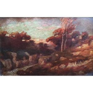Decamps Paysage Au Ruisseau Oil On Panel Circa 1850 Collection Stamp