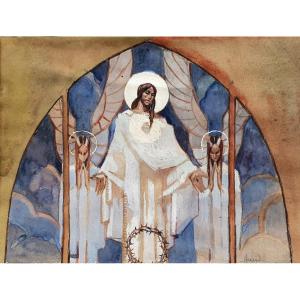 The Resurrection Of Christ Late 19th Century Gouache On Paper Signed Huard