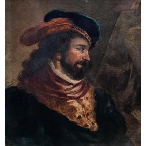 Léandre Grandguillaume Portrait Of A Renaissance Painter Watercolor On Paper Circa 1840