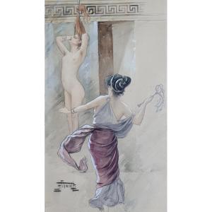 A Correction Women Watercolor And Gouache On Paper