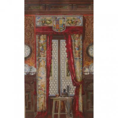 Drawing Of Interior XIXth Century John Weber 1890 Coat Of Arms Ceramics Architecture