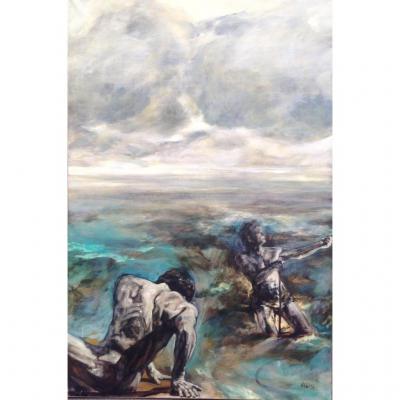 Eric Plety The Mariners Very Large Oil On Canvas Nude Man