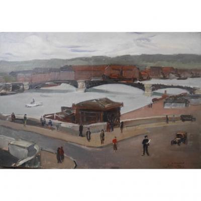 A Blanchard The Seine At Rouen 1930 Oil On Canvas Animated Scene