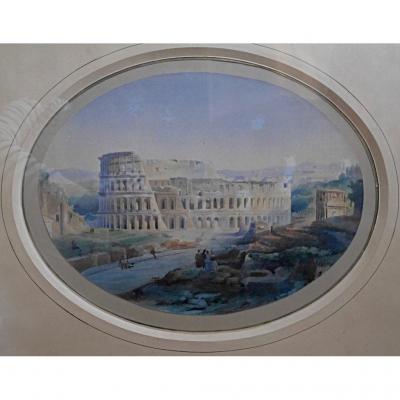 The Colosseum Arc Constantin Watercolor Nineteenth Rome Italy