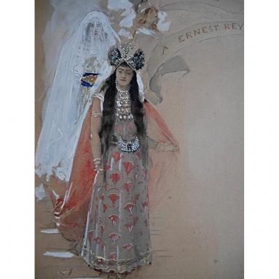 Antoine Calbet Watercolor La Cigale To Ernest Reyer Women