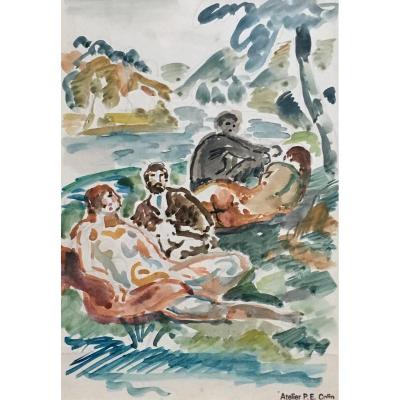 Lunch On The Grass By Paul Émile Colin Watercolor Naked Woman