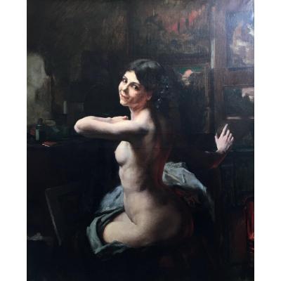 Ludovico Marchetti Naked Woman In The Workshop Large Oil On Canvas 1902 Italian Painter