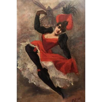French Cancan Moulin Rouge Dancer By Paolo Henri XIXth Montmartre Oil Canvas Paris