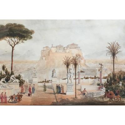 Prosper Morey The Acropolis Of Athens Watercolor Antique Scene 1840