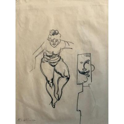 Roger De La Fresnaye Woman And Man Cubism Drawing In Pencil Provenance Loeb And Krugier