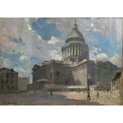 Charles Lacour The Panthéon In Paris Oil On Canvas Contrecolled End Of The XIXth Century