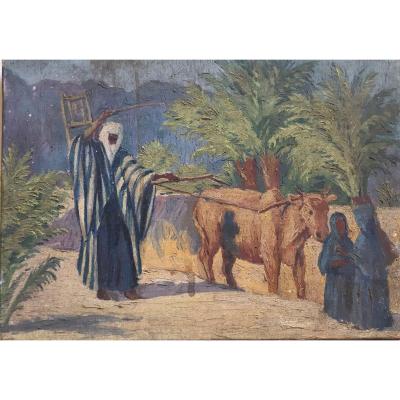 René Pottier Orientalism Oil On Canvas Plowman