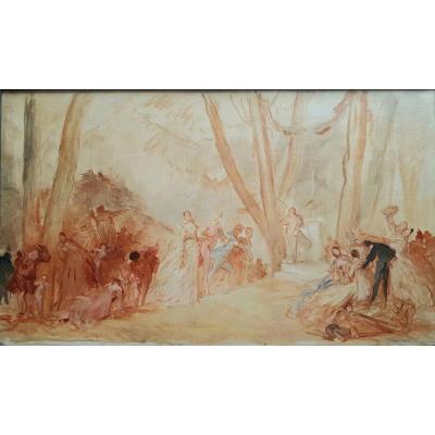 André Charles Voillemot The Court Of Love Oil On Canvas XIXth Century Gallant Scene