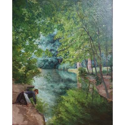 Tristan Lacroix Woman Washing Her Laundry In A Stream 1892 Forest