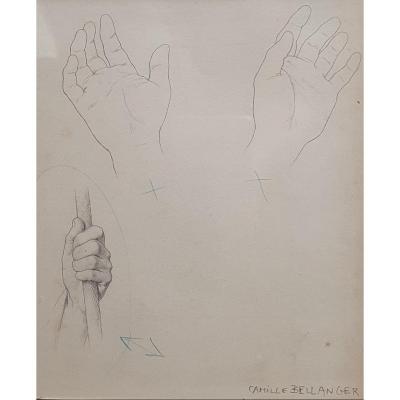 Camille Bellanger Study Of Hands Drawing XIXth Century