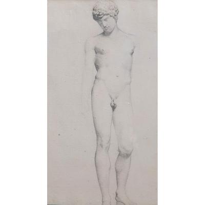 Camille Bellanger Naked Man Ephebe Nineteenth Drawing After The Antique