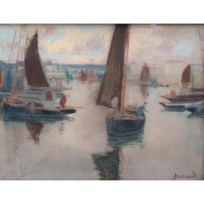 Mathurin Janssaud The Fishermen In The Port Of Concarneau Pastel
