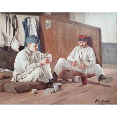 Henri Paul Royer Scene Of Military Life Oil On Canvas World War I