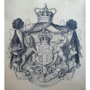 Honi Soit Qui Mal Y Pense Lavis XIXth Century United Kingdom God And My Right