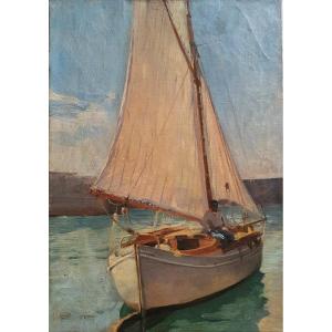 Émile Dameron The Marine Sailboat Oil On Canvas From The End Of The XIXth Century
