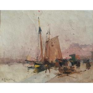 Eugène Galien Laloue Scene Of Port Animated In Rouen Oil On Canvas Late Nineteenth Century