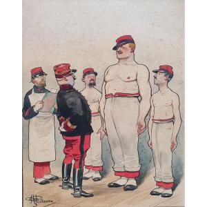 Albert Guillaume Military Caricature Watercolor And Gouache On Paper Medical Visit