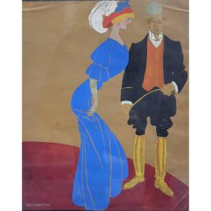 Umberto Brunelleschi The Weighing At Longchamp Hippisme Gouache On Paper