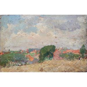 Ernest Godfrinon Animated Village Scene Post-impressionism Oil On Panel Belgian School