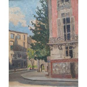 Rue De Seine Paris Oil On Cardboard