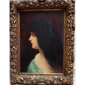 Edouard Alexandre Sain Profile Of His Daughter Emilie Woman Oil On Panel 1900