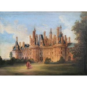 Château De Chambord Animated Scene Oil On Canvas Mid XIXth Century