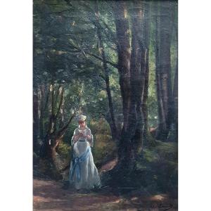 Alix Louise Enault Young Woman Reading In A Forest Oil On Canvas 1877