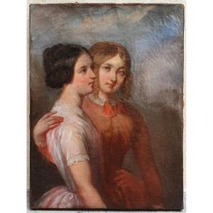 Portrait Of Two Women Around 1840 Oil On Canvas