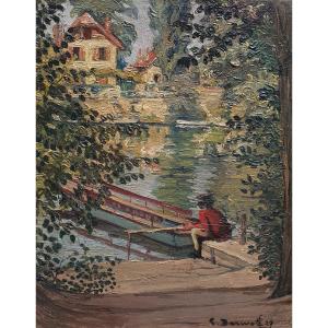 Georges Barwolf Fisherman On A Pontoon Oil Canvas Post Impressionist
