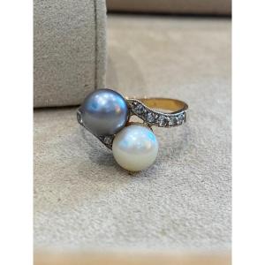 Old Toi & Moi Ring Including Tahitian Pearl And Diamonds