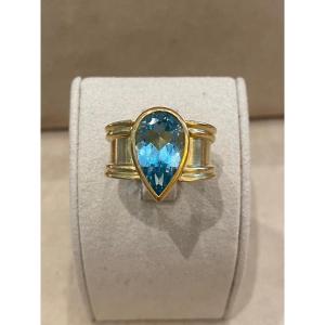 Modernist Faceted Pear Aquamarine Ring